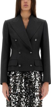 Dolce & Gabbana Womens Double-breasted Jacket With Dg Logo Buttons - Dark Grey Wool - Size EU 40 (Womens)