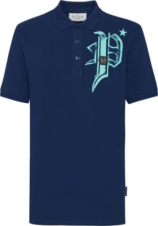 Philipp Plein Slim Fit Jersey Polo Shirt Skull&Bones - Heren - Polos - Blauw - 3XL - Katoen - Tops