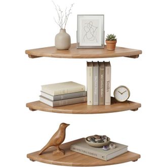 Relaxdays Relaxdays Corner Shelf, HxWxD: 3 x 35 x 35 cm, walnut, living room, decor, max load 5 kg, wall-mounted bookshelf