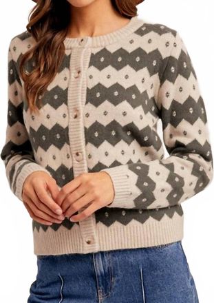 Hem & Thread Nordic Sweater Cardigan In Olive Green