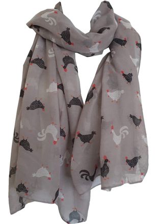 GlamLondon Womens Chicken Hen Rooster Print Scarf (A20 - Grey)