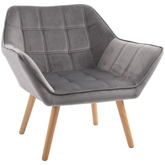 HOMCOM Luxe Velvet-Feel Accent Chair w/ Wide Arms Slanted Back Wood Legs Grey | TJ Hughes