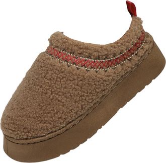 Generic Womens White Fuzzy Scuff Platform Slippers, Warm Plush Fur Lined Memory Foam House Shoes, Slip-On Ankle Boots Winter Indoor Outdoor Comfy Snow Shoes,B