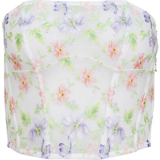 Fleur du Mal Elara Embroidered Corset Top in Ivory at Nordstrom, Size Medium