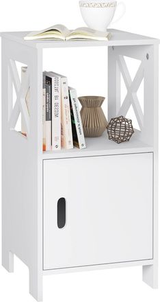 Woltu Mesita De Noche Blanca Mesilla De Noche Estrecha Dormitorio Para Almacenar 30x30x60 Cm Mesita Auxiliar Con Compartimento Abierto Y Gabinete Con Puerta
