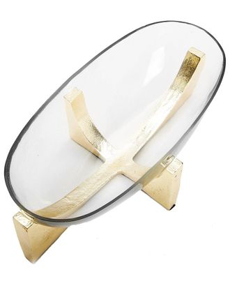 Alice Pazkus Glass Oval Bowl On Block Base