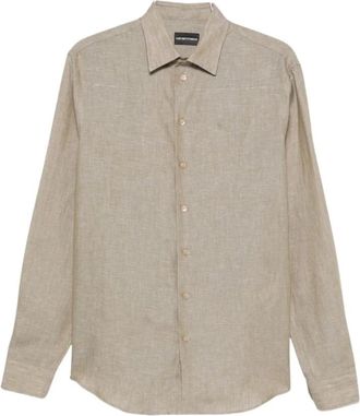 Emporio Armani Casual Shirt - Heren - Casual Overhemden - Beige - L - Linnen - Overhemden
