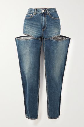 Area Jeans Cut-out A Gamba Larga E Vita Alta Con Cristalli - Blu