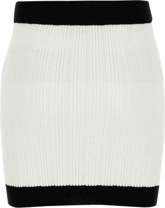 Balmain Womens Ribbed Viscose Blend Skirt White Polyester