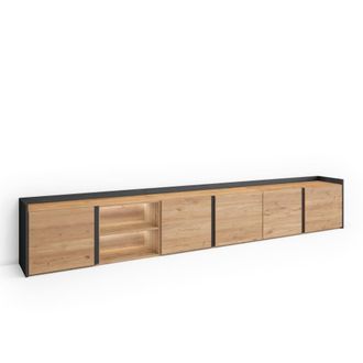 Skraut Home Mueble tv efecto madera roble y negro 309x35x50cm con Led