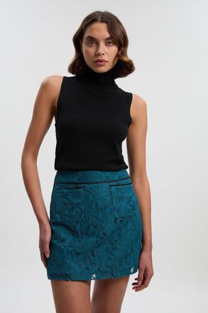 Karen Millen Womens Tipped Corded Lace Woven Mini Skirt - Teal Polyamide - Size 12 UK