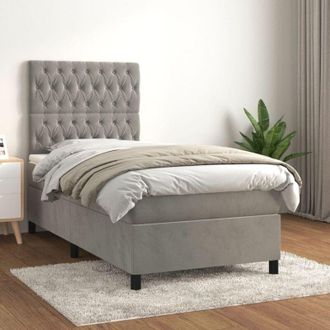 vidaXL Vidaxl - Cama Box Spring Con Colch&oacute;n Terciopelo Gris Claro 100x200 Cm