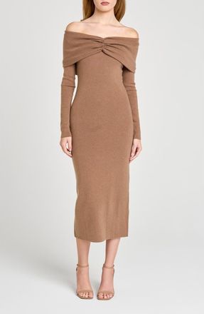Wayf Alice Off the Shoulder Long Sleeve Knit Dress in Mocha at Nordstrom, Size X-Large