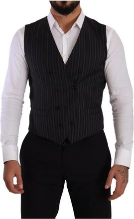 Dolce & Gabbana Double Breasted Vest - Heren - Gillet - Grijs - M - Wol - Kostuums