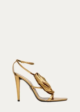 Giuseppe Zanotti 105mm Flower Metallic Leather Ankle-Strap Sandals