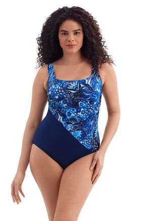 Longitude Side Shirred Tank Long Torso One-Piece Swimsuit in Paisley Garden at Nordstrom, Size 16