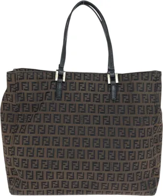 Fendi Brown Canvas Leather Handbag Tote Bag (Pre-Owned)