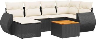 vidaXL Set De Comedor De Jard&iacute;n 7 Pzas Y Cojines Rat&aacute;n Sint&eacute;tico Negro Vidaxl