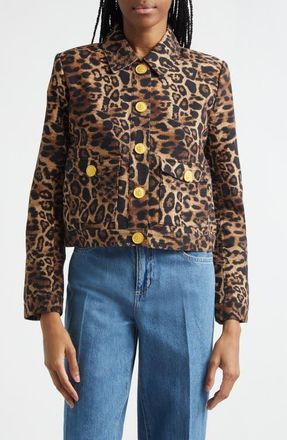 L'agence Nyx Leopard Print Crop Jacket in Brown Multi Patch Leopard at Nordstrom, Size 10