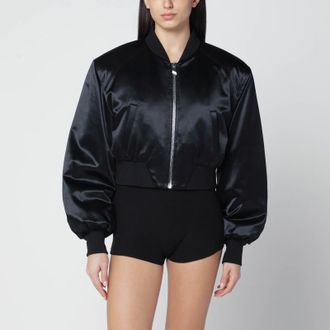 The Attico Black shiny cropped bomber