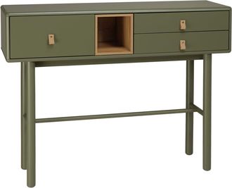 Macabane Consola verde con 3 cajones y 1 hueco en madera natural