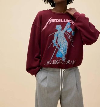 Daydreamer Metallica Justice For All Oversized Crew Sweatshirt In Dark Cherry