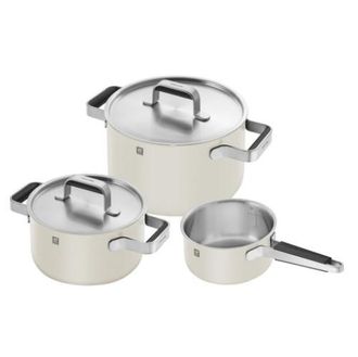Zwilling Zwilling Pure Cookware - Juego De 3 Utensilios De Cocina De Acero Inoxidable De 3 Capas, Revestimiento Exterior De Cer&aacute;mica De Colores. Asas Que Se Ma
