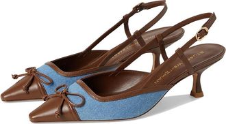 Stuart Weitzman Kitty Slingback 50 High Womens Heels Washed/Coffee : 5.5 M, Leather