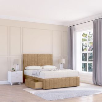 Sloomy California Dumfries Bed Set, No Drawers Mattress & 26 Headboard in Light Beige | Size: Small Single