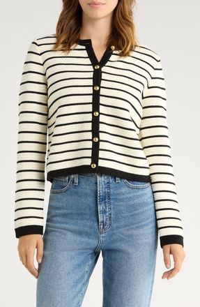 Rails Catania Stripe Cotton Cardigan in Ivory Black Stripe at Nordstrom, Size 2X Regular