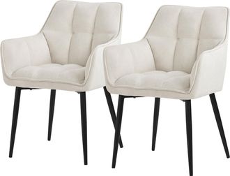 ML Design Ml-design - 2x Sillas De Comedor De Rizo Con Respaldo Y Reposabrazos Asientos Crema Con Tapizado Grueso Y Patas De Metal Sill&oacute;n Dise&ntilde;o Ergon&oacute;mico Mode