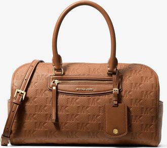 Michael Kors Jet Set Travel Medium Logo Embossed Leather Duffel Crossbody Bag