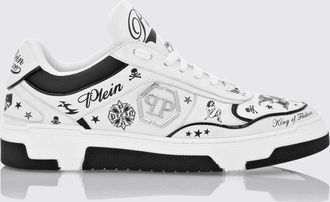 Philipp Plein Low-Top Smooth Leather Sneakers with Graphic Logo Print