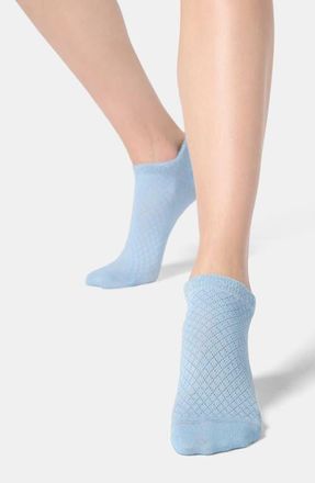 Orobl&ugrave; Metallic Cuff Cotton Blend Pointelle No-Show Socks in Sky at Nordstrom