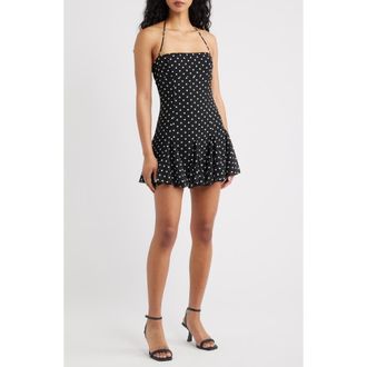Princess Polly Delamere Polka Dot Halter Minidress in Black/white at Nordstrom, Size 12