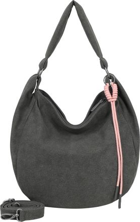 Fritzi Aus Preu&szlig;en Fritzi Sue01 Suede Jacky Soft Hobo Handbag Faux Leather Womens Shoulder Bag Festival City Vegan Suede Look Cord Pendant 31 x 29 x 12 cm - Anthracite -