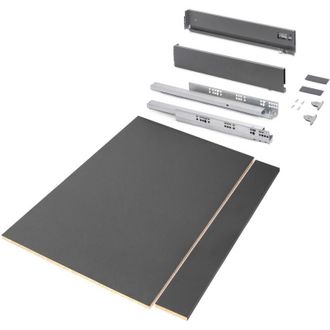 Emuca Emuca Kit di cassetti per cucina o bagno Vertex con regolazione 3D, altezza 93 mm, con pannelli inclusi, modulo 900 mm, Grigio antracite