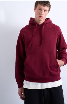 Topman Boxy Cotton Blend Hoodie in Burgundy at Nordstrom, Size Xx-Large