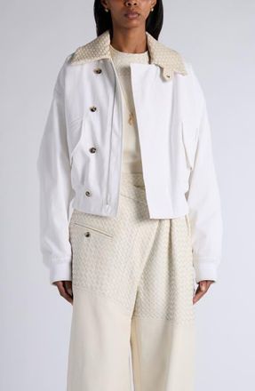 Bottega Veneta Intrecciato Leather Collar Water Repellent Jacket in 9000 White at Nordstrom, Size 42