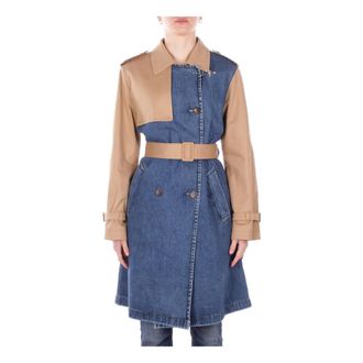 Fay Trench Coats, female, Multicolor, Size: XS Panelled-design Belted Coat