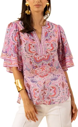 Hale Bob Braelyn Short Sleeve Silk-Blend Top