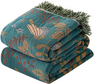 OEM Manta De Tul Bohemia Con Flores Verdes, Algod&oacute;n Puro, Tama&ntilde;o Grande, Reversible, Para Todas Las Estaciones