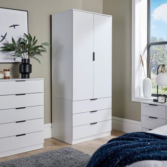Home Source Industries Phoenix Wardrobe 2 Door 3 Drawer Bedroom Clothing Storage Inner Shelf in White