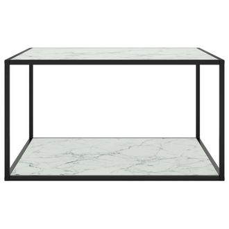 Berkfield Home Coffee Table Black with White Marble Glass 90x90x50 cm | Size: 90 x 90 x 50 cm