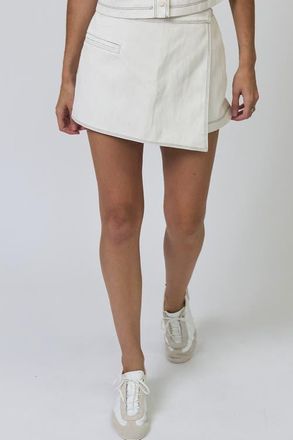 Central Park West Chelsea Assymetrical Vegan Mini Skort in Bone at Nordstrom, Size X-Small