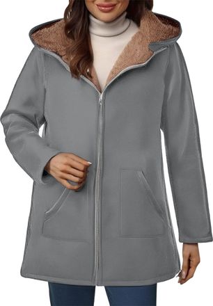 Generic Hoodies for Women UK, Fleece Lined Cozy Winter Hoodie, Full Zip Thermal Warm Coat with Pockets for Cold Weather