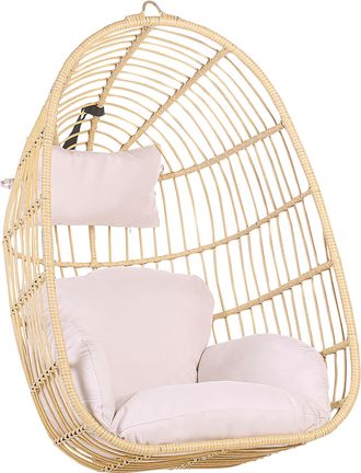Beliani Silla Colgante De Rat&aacute;n Color Natural Para Interior-exterior Forma De Huevo Estilo Boho Casoli