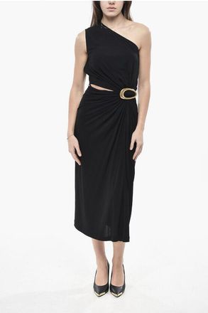 Bottega Veneta Viscose One-Shoulder Dress with Cut-Out and Oversized Buckle size 38