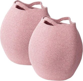 Beliani Conjunto De 2 Cestas De Algod&oacute;n Rosa 30 Cm Hecho A Mano Ropa Accesorio Panjgur