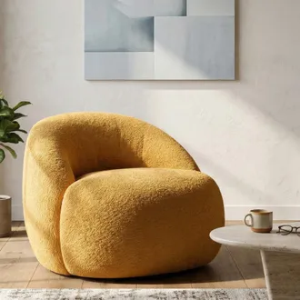 Dmora Poltrona Nubra, Silla Con Tela Boucl&eacute;, Brazos, Estructura De Tela, 80x56x83h Cm Naranja Mostaza